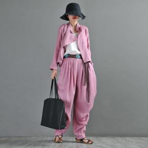 Casual Chic Linen Short Jacket Wide Lapel Designer Outerwear