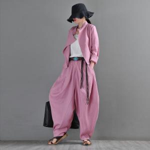 Casual Chic Linen Short Jacket Wide Lapel Designer Outerwear