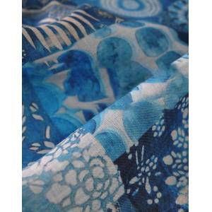 Crane Patterned Harem Pants Blue Ramie Loose Resort Wear