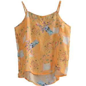 Comfy Petite Loose Camisole Printed Ramie V Neck Cami