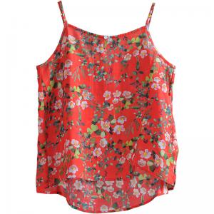 Comfy Petite Loose Camisole Printed Ramie V Neck Cami