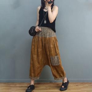 Folk Style Cotton Linen Thai Fisherman Pants Patterned Baggy Harem Pants