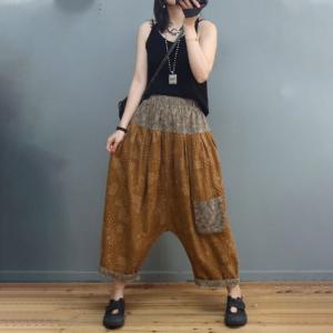 Folk Style Cotton Linen Thai Fisherman Pants Patterned Baggy Harem Pants