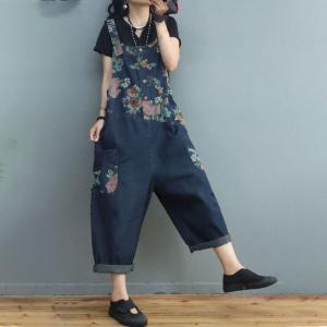 Relax-Fit Printed Summer 90s Overalls Adjustable Straps Jean Dungarees