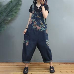 Relax-Fit Printed Summer 90s Overalls Adjustable Straps Jean Dungarees