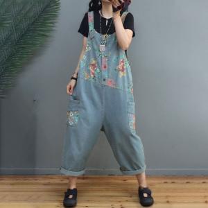 Relax-Fit Printed Summer 90s Overalls Adjustable Straps Jean Dungarees