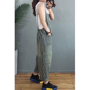 Flap Pockets Vertical Striped Overalls Backless Suspenders Outfit