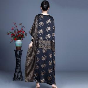 Folk Style V-Neck Black Church Dress Silky Modest Maxi Dress