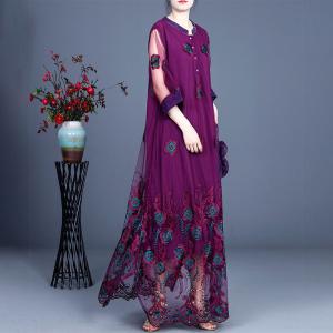 High-End Elegant Embroidery Dress Maxi Sheer Maxi Dress