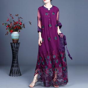 High-End Elegant Embroidery Dress Maxi Sheer Maxi Dress