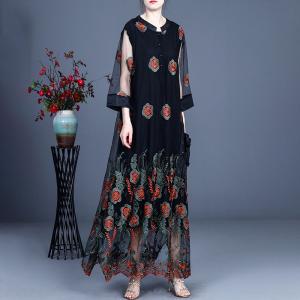 High-End Elegant Embroidery Dress Maxi Sheer Maxi Dress