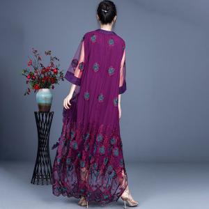 High-End Elegant Embroidery Dress Maxi Sheer Maxi Dress