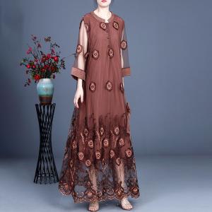 High-End Elegant Embroidery Dress Maxi Sheer Maxi Dress