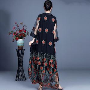 High-End Elegant Embroidery Dress Maxi Sheer Maxi Dress