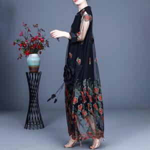 High-End Elegant Embroidery Dress Maxi Sheer Maxi Dress