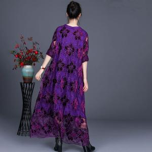 Over50 Style Loose Embroidery Clothing Balloon Long Lace Dress