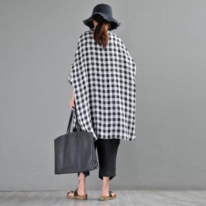 British Style Organic Linen Tunic Shirt BF Style Oversized Plaid Shirt