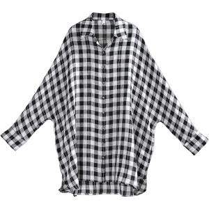 British Style Organic Linen Tunic Shirt BF Style Oversized Plaid Shirt