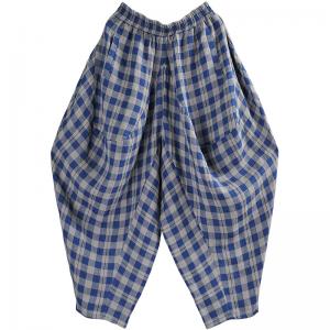 Black and White Tartan Plaid Harem Pants Linen Classic Fisherman Pants