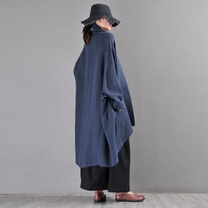 Customized Flax Blue Poncho Cardigan Plus Size Linen Coat