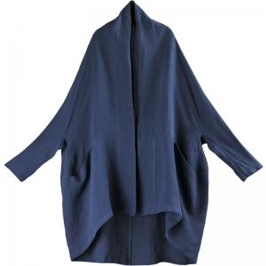 Customized Flax Blue Poncho Cardigan Plus Size Linen Coat