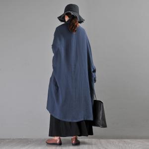 Customized Flax Blue Poncho Cardigan Plus Size Linen Coat