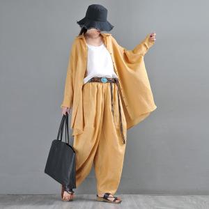 100s Linen Yellow Harem Pants Beach Style Summer Resort Pants