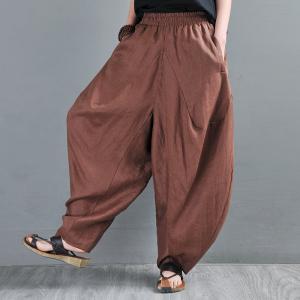 100s Linen Yellow Harem Pants Beach Style Summer Resort Pants