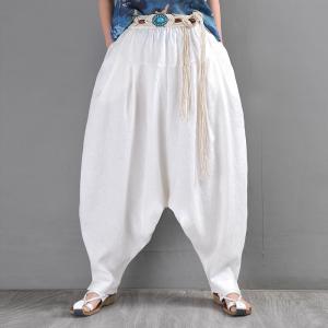 Boho Chic Summer White Harem Pants Linen Designer Carrot Pants