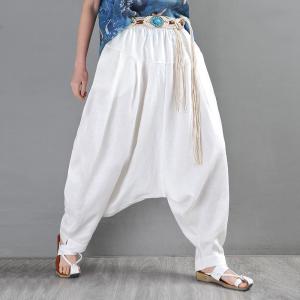 Boho Chic Summer White Harem Pants Linen Designer Carrot Pants