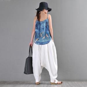 Boho Chic Summer White Harem Pants Linen Designer Carrot Pants