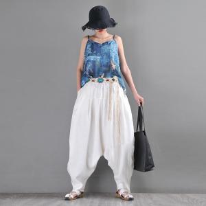 Boho Chic Summer White Harem Pants Linen Designer Carrot Pants