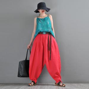 Summer Beach Plus Size Linen Pants Comfy Red Yoga Pants