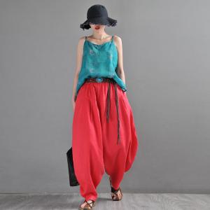 Summer Beach Plus Size Linen Pants Comfy Red Yoga Pants