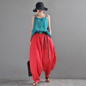 Summer Beach Plus Size Linen Pants Comfy Red Yoga Pants