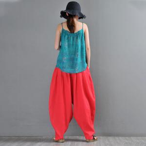 Summer Beach Plus Size Linen Pants Comfy Red Yoga Pants