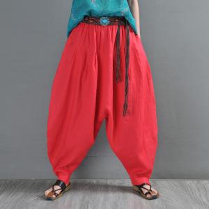 Summer Beach Plus Size Linen Pants Comfy Red Yoga Pants