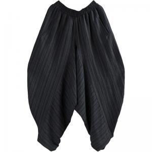 Gipsy Women Black Linen Pants Loose Folk Drop Crotch Pants