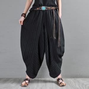 Gipsy Women Black Linen Pants Loose Folk Drop Crotch Pants