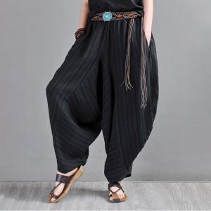 Gipsy Women Black Linen Pants Loose Folk Drop Crotch Pants