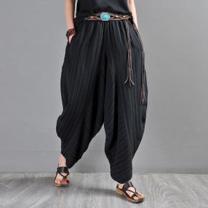 Gipsy Women Black Linen Pants Loose Folk Drop Crotch Pants