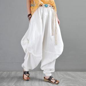 Summer Beach Linen Draped Pants Casual Comfy Balloon Pants