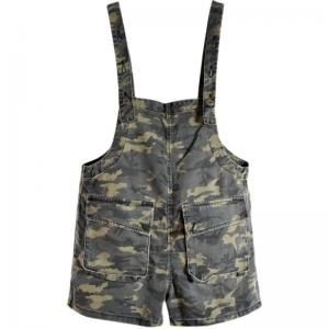 Front Flap Pockets Camo Rompers Summer Denim Playsuit