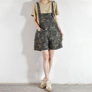 Front Flap Pockets Camo Rompers Summer Denim Playsuit