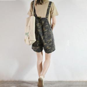 Front Flap Pockets Camo Rompers Summer Denim Playsuit