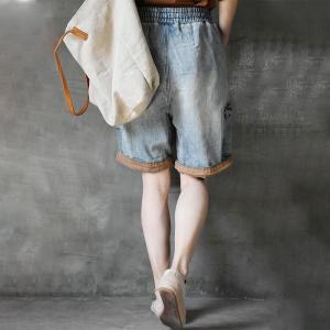 Relax-Fit Pockets Wide Leg Shorts Pull-On Jean Shorts