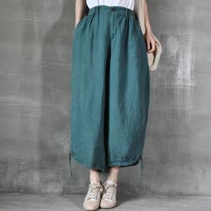 Air-Cool Comfy Linen Pants Drawstring Legs Beach Loose Trousers