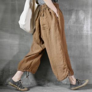 Petite Girl Linen Ankle Pants High Rise Flax Wide Leg Pants