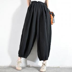 Chinese Buttons Linen Carrot Pants Loose Plain Cruise Wear