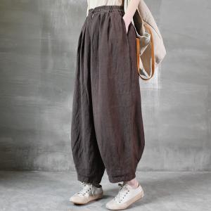 Chinese Buttons Linen Carrot Pants Loose Plain Cruise Wear